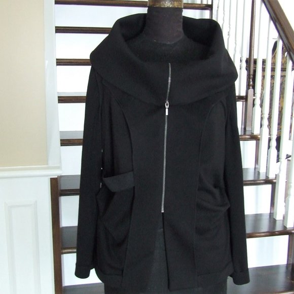 Black Stretchy Jacket Sweater Top with Large Collar 14 L - Picture 5 of 7